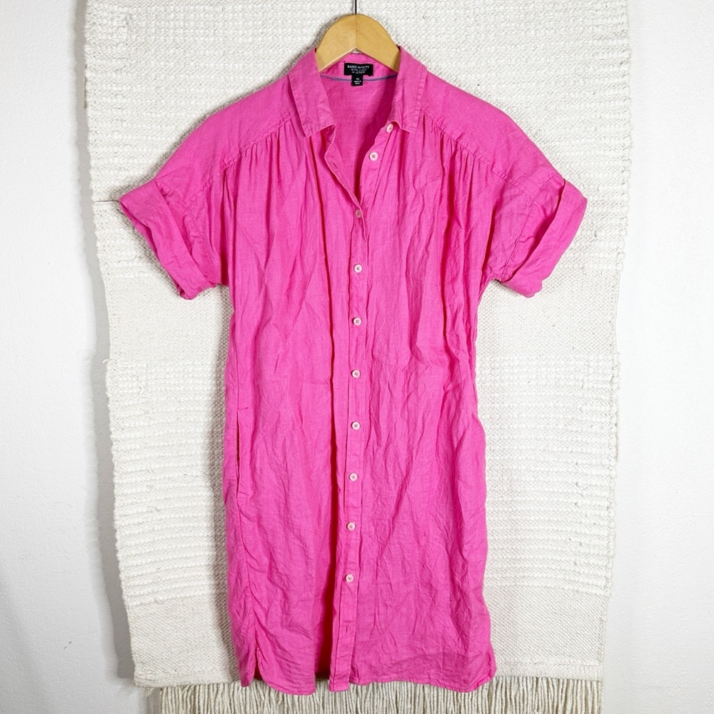J. CREW Baird McNutt Irish linen relaxed-fit short sleeve shirt dress pink XS